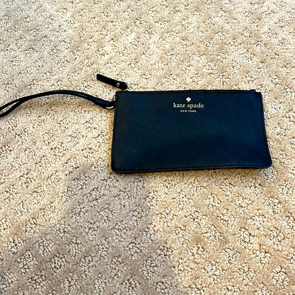 Kate Spade black and gold leather wristlet